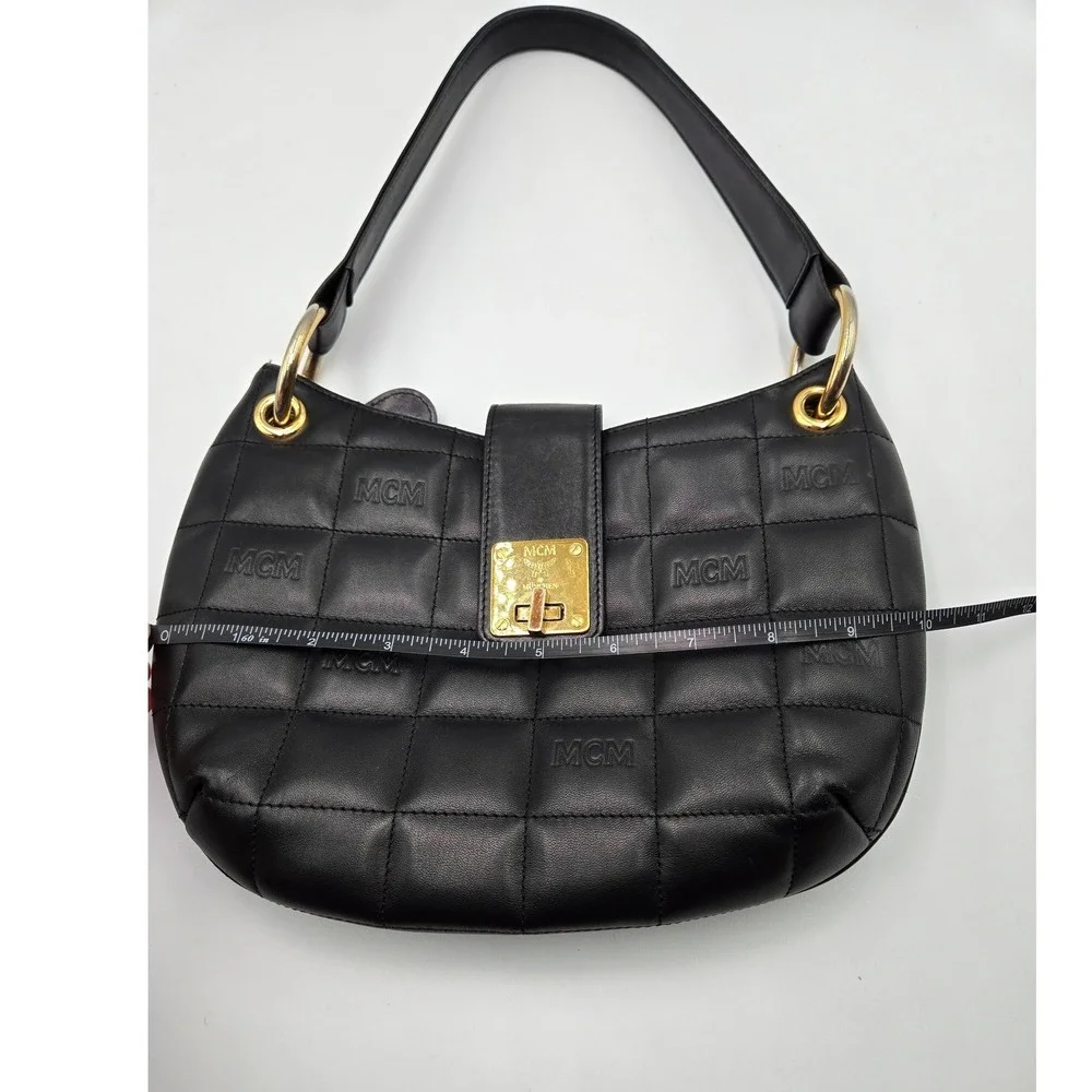 MCM Quilted Shoulder Bag Black Leather Designer Purse Handbag - Picture 3 of 10